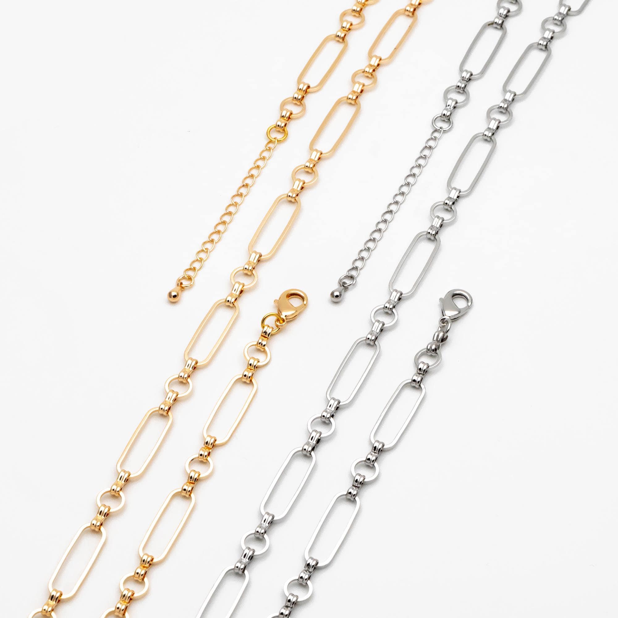 Gold/ Rhodium Long Oval Link Chain, Adjustable Bracelet/ Anklet/ Necklace, Ready to Wear (LK-435-1)